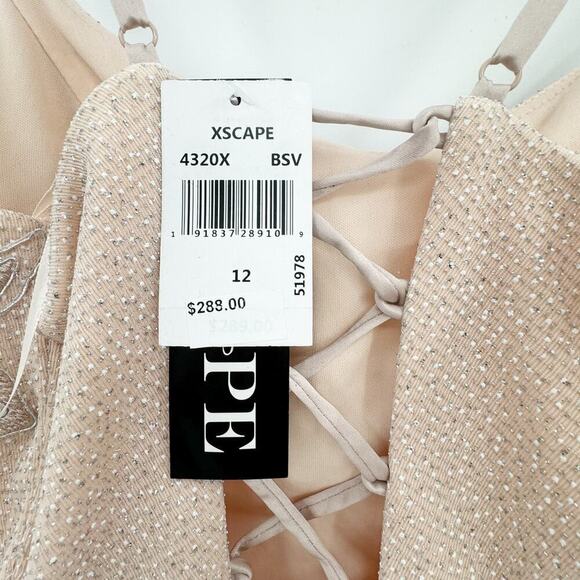 XSCAPE Embellished & Embroidered Romantic Gown Sleeveless Nude Size 12 NWT - Picture 11 of 13